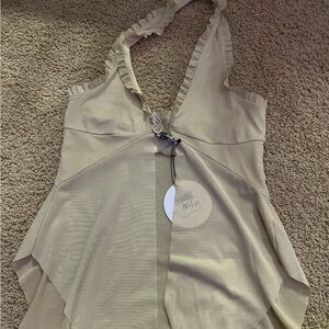 Princess Polly Flowy Beige Halter Top with Ruffle Details